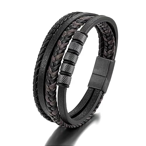JSNOM Armband Herren Lederarmband Geschenke: Geflochten Leder Weihnachten Vatertag Valentinstag Geburtstagsgeschenk Liebesgeschenke Schmuck Geschenk für Freund Ehemann Papa Männer (21CM, Schwarz)