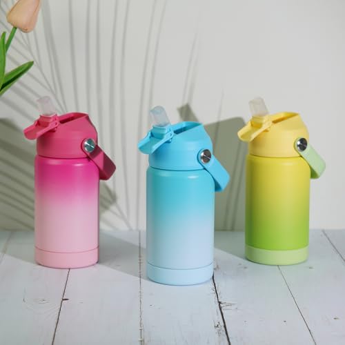 Image of BJPKPK Insulated Water Bottle with Straw Lid, 12oz Thermo Water Bottles, Flex Handle & Non-slip Boot, BPA Free Leak Proof Stainless Steel Metal Thermo, Tumblers, Cups, Sea Salt