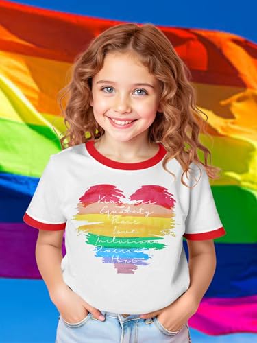 Image of Ithalt Kids Pride Shirts for Girls Boys LGBTQ Tshirt Rainbow Graphic Tee Shirt Litter Girls LGBT Gay Pride Tops 5-14y
