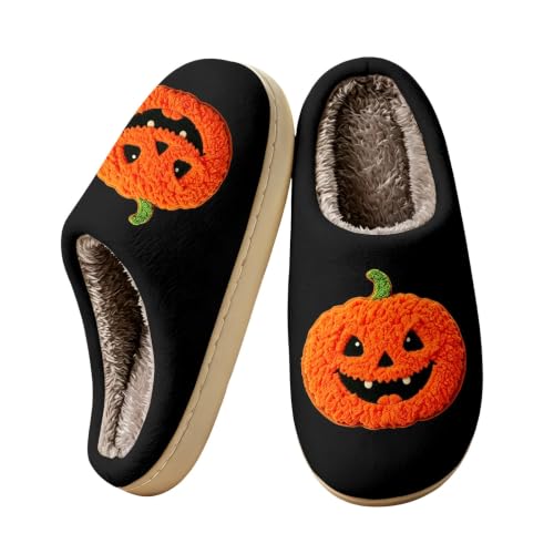 Halloween Pumpkin for Women Ladies House Fuzzy Slippers Winter Warm Shoes - image 1