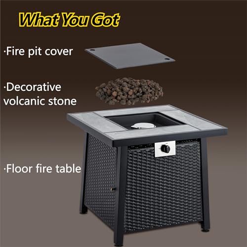 28 Inch Propane Fire Pit Table, 50000BTU Rectangle Fire Table with Cover, Sturdy Steel and Iron Fence Surface, CSA Safety Certified, Companion for Your Garden