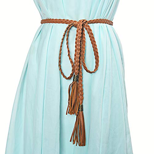 Ayliss Women Tassel Braided Waist Belt Skinny Woven Belt For Dress (Camel) #TOP1
