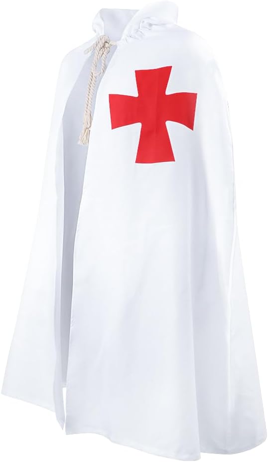 XGOPTS Men's Medieval Templar Knight Cloak Crusader Hospitaller Hooded Robe Halloween Costume Cape Hoodie Cosplay Robe - Image 2