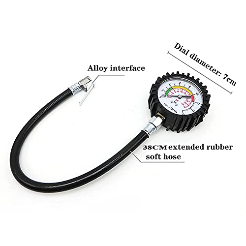 Youery Reifendruckprüfer 220Psi 16Bar,Luftdruckprüfer, Genaue Reifendruckprüfer mit Flexiblem Schlauch, Leuchtzifferblatt, Mechanischer Luftdruckmesser für Ventil von Fahrrad, Motorrad, Auto, SUV