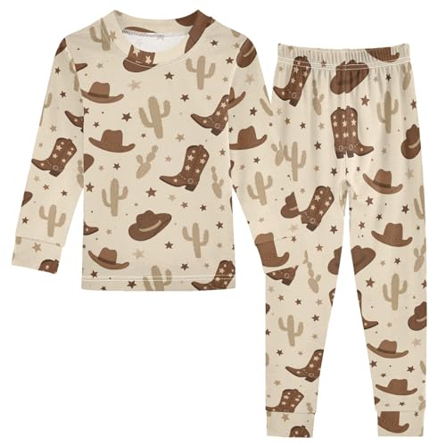 Pajama Sets Long Sleeve Western Cactus Cowboy Boots Soft Comfy Sleepwear 2 Piece PJS 3-8T