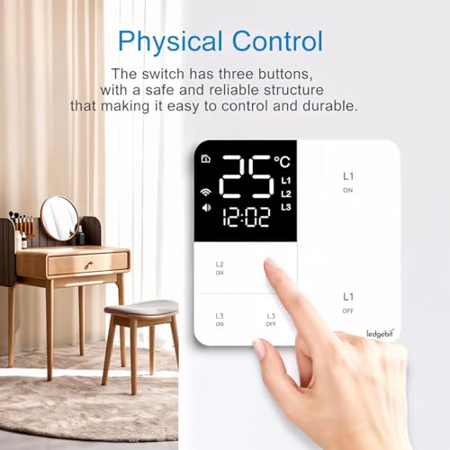 Image of Ledgebit Smart Zigbee Touch Light Switch with Timer & Temperature Display - Alexa & Smart Life Compatible | Zigbee Bridge-Hub Required | Glass Panel