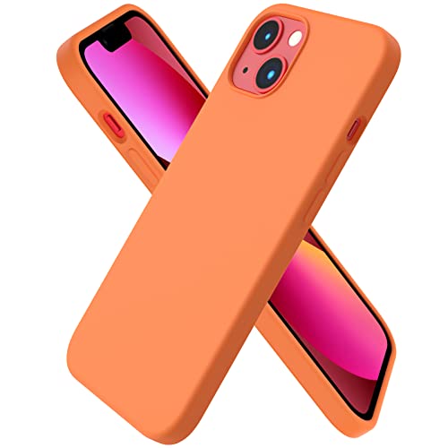 Image of ORNARTO Compatible with iPhone 13 Case 6.1, Slim Liquid Silicone 3 Layers Full Covered Soft Gel Rubber Phone Case Protective Cover 6.1 Inch-Orange