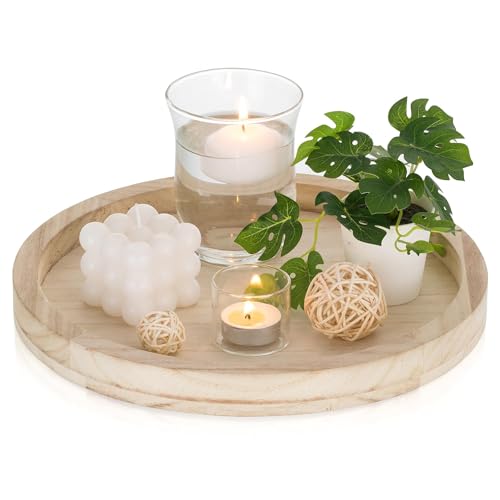 Holztablett Rund Holz Tablett Deko - Romadedi 30cm kerzentablett Landhaus Landhausstil Dekotablett Rustikale Tischdeko Couchtisch Kerzenteller Wohnzimmer