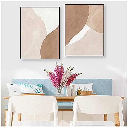 Toile moderne beige marron pour habiller un grand mur vide de salon sans cadre