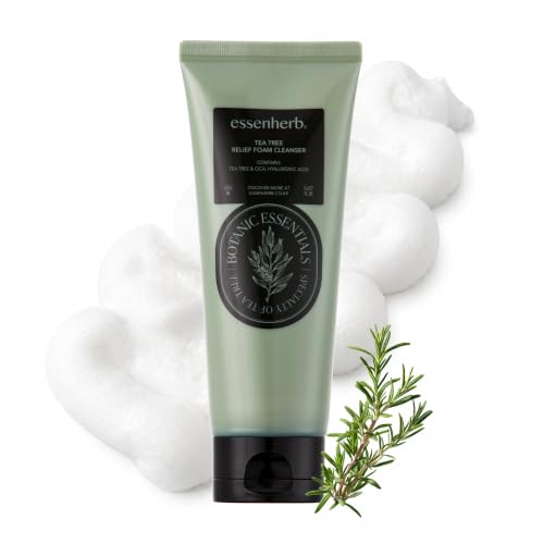 ESSENHERB Tea Tree Relief Foam Cleanser for Acne-Prone & Sensitive Skin | Gentle Daily Face Wash with 5-Type Cica Complex | Soothes Redness Minimizes Pores & Hydrates | Korean Skincare 5.07 fl oz