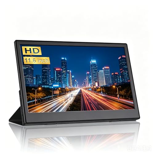 Image of JUSTTHINK Small Portable Monitor 11.6 inch, Ultra-Slim Mini Monitor | Display with Smart Cover Plug & Play USB-C /HDMI External Second Screen Travel Monitors for Laptop, Phone