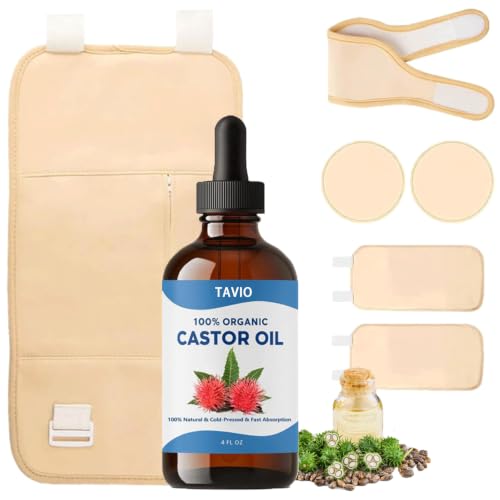Tavio Castor Oil Pack Castor Oil Liver Wellness Pack Wrap Kit Organic Cotton Reusable Pads Kit for Hot/Cold Compress Muscle Relaxation & Detox (1)