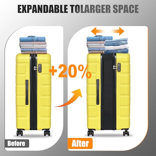 Expandable Lightweight Hardshell Carry-On Luggage Set with TSA Lock, Durable Spinner Suitcase Set for Travel, 3-Piece, Yellow3