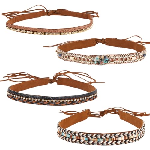 GORGECRAFT Cowboy Hat Bands Turquoise Ethnic Western Adjustable Traditional Hat Leather Belts Rural Classical Mexican Cowgirl Beaded Hatbands Replacement for Women Men Panama Fedora Braided 4 Styles