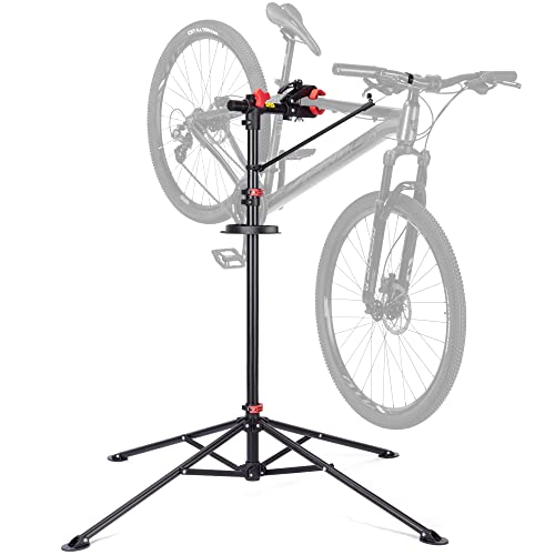 CXWXC Fahrradmontageständer, Höhenverstellbarer Fahrradständer Reparaturständer 360° drehbar mit große Werkzeugablage Robust für Mountainbike Fahrräder bis 30 kg
