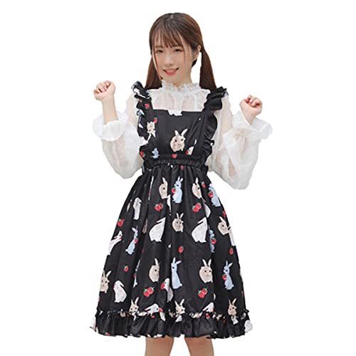 Packitcute Robes d'été pour filles, robe midi trapèze imprimée lapin, Noir (chemisier + robe)), Taille M