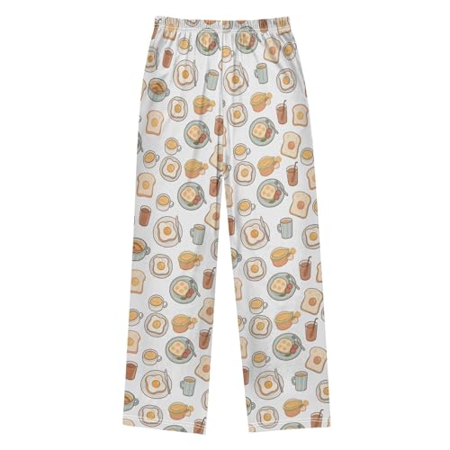 Pajama Pants Lounge Sleep PJ Bottoms Sleepwear Elastic Waist Drawstring S Breakfast2