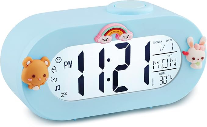 Ayybboo Réveil Lumineux pour Enfants,Horloge Numérique LED avec Veilleuse,Alarme Snooze,Volume Réglable,USB Rechargeable,Jour/Nuit Enfants Filles...