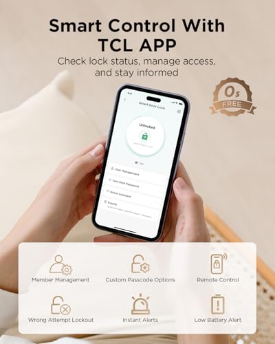 TCL Smart Lock D2 Plus, Keyless Entry Fingerprint Door Lock, Touchscreen Keypad Deadbolt Lock, Built-in Doorbell, Auto Lock, App Control, Alexa, Google Home Compatible, Easy Install for Front Door - image 5