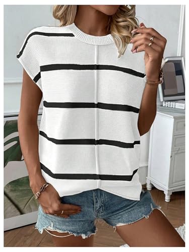 GORGLITTER Women's Sweater Vest Striped Short Sleeve Pullover Knit Sweater Tank Tops Casual Office Work3