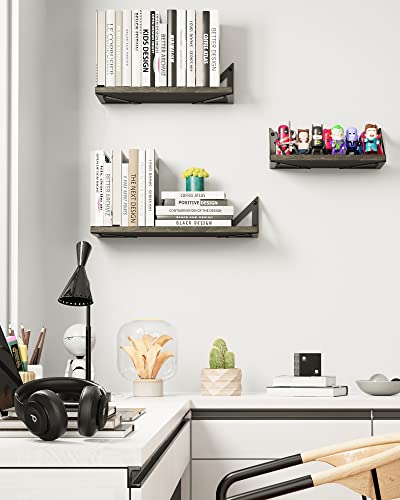 Bayka Floating Shelves For Bedroom Decor, Rustic Wood Wall Shelves For Living Room Wall Mounted, Hanging Shelving For Bathroom, Laundry Room, Small Shelf For Plants, Books(Charcoal,Set Of 3) #TOP2