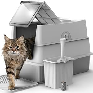 FURTIME Katzenklo Edelstahl mit Deckel, Katzentoilette Edelstahl Große XXL Leicht zu Reinigen, Geschlossene Metall Katzenklo Hoher Rand und 100% Auslaufsicherheit mit Matte und Müllbehälter-Set