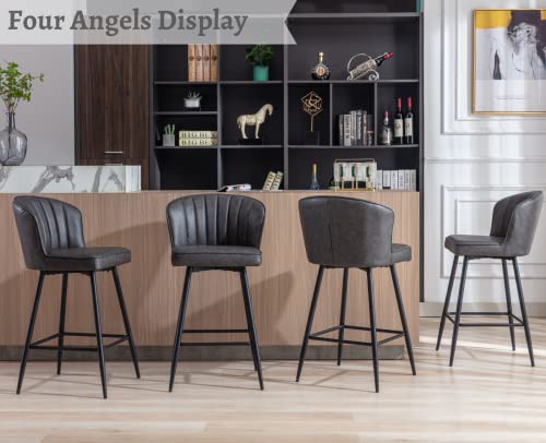 Image of EALSON 26 Inch Counter Height Bar Stools Set of 4 Leather Counter Stools with Back Modern Comfortable Bar Chairs with Metal Footrest Upholstered Kitchen Island Stools for Home Bar Dining Room, Grey