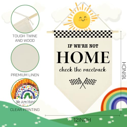 Race Car Room Wall Decor Racing Track Decorations If We're Not Home Check the Racetrack Triangle Banner Race Car Party Decorations race Car Themed Canvas Wall Hanging Banner for Girl Boy Room Home - Image 4