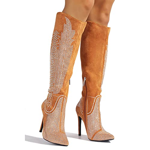 Cape Robbin Olkley Cowboy Knee High Boots Women, Western Cowgirl Boots For Women With Stiletto Heels, Fashion Dress Boots For Women - Tan Size 9 #TOP3
