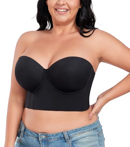 Image of HACI Women's Plus Size Longline Strapless Bra Bustier Full Coverage Anti Slip Underwire Corset Top Body Shaper Tummy Control