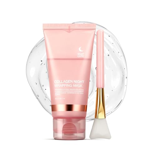 Charm Kiss Collagen Night Wrapping Mask,Hydrolyzed Collagen Glass Skin Peel Off Facial mask,Reduce Fine Lines & Dullness,Firming&Elasticity Sleeping Mask,Hydrating Anti Wrinkle Lifting,Tightens Skin