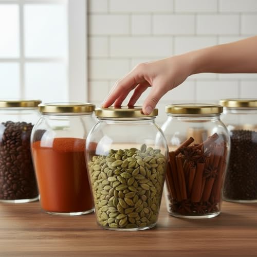 Image of ginoya brothers 1 Liter Matka Shape Glass Jar And Glass Container For Kitchen With Air Tight Lid-Pack Of 5, Blue
