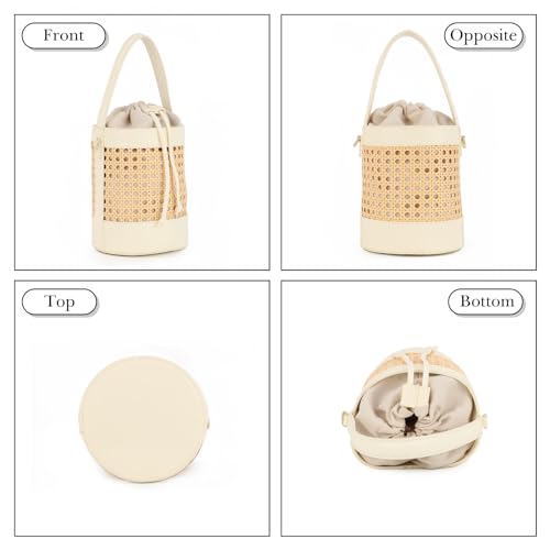 Image of GOKTOW Rattan Purse Bucket Bag for Women,Straw Beach Bucket Tote Bag Summer Vacation Holiday 2024
