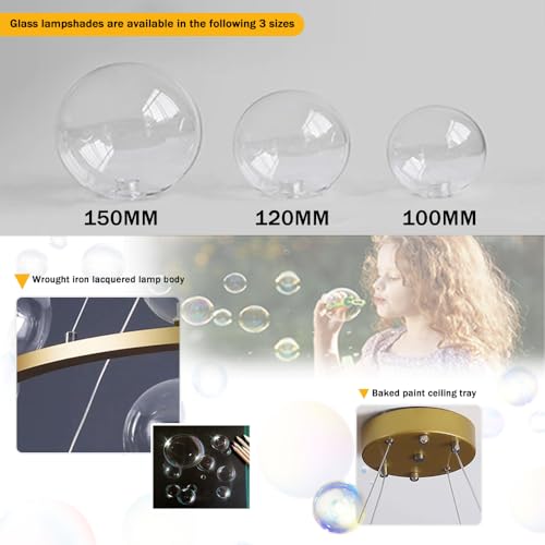 DELIPUSHI Lustre moderno de LED dourado de 8 luzes, candelabro de meio século, globo de vidro transp