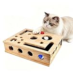 Cat Nail File & Scratch Puzzle Enrichment Box, Interactive Cat Puzzle Toy, Cat Nail File Scratch Enrichment Box with Bell Mint Balls, Wooden Toy Boxs Sandpaper Inside for Indoor Cats Scratching