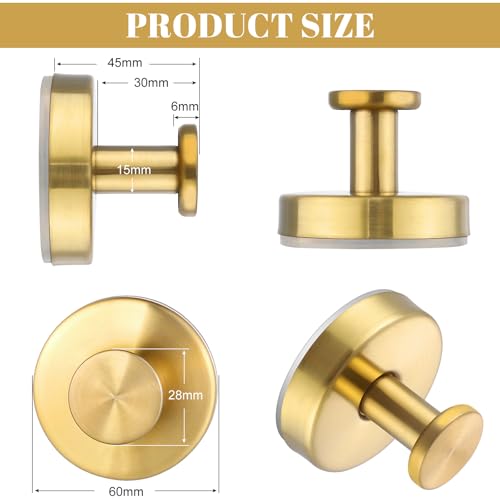 Image of Suction Cup Hooks, 4 Pack Gold Stainless Steel Suction Hooks for Shower | No-Drill, Reusable Removable, Towel Hook Holders for Bathroom Kitchen, For Smooth Surfaces Like Tile, Glass, Mirror