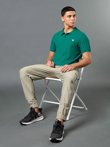 Image of TECHNOSPORT Men's Solid Slim Fit Polo Collar T-Shirt MATPIQ Half Sleeve Button Polyester for Gym Running Workout UPF50+ Anti Odour