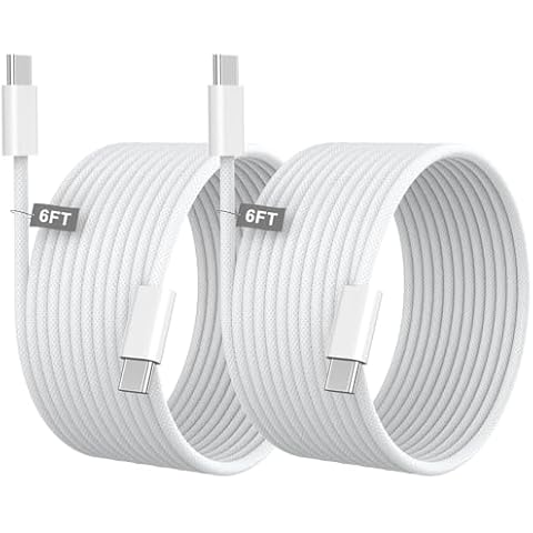 USB C to USB C Cable 10FT, 2 Pack 60W Long USB C to USB C Charging Cable Nylon Braided Type C Charger Cable Cord for iPhone 16/16 Plus/16 Pro/16 Pro Max/15/15 Plus/15 Pro/15 Pro Max, iPad Pro, White Cover