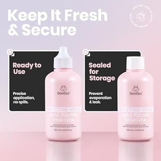 Beetles Non Acetone Nail Polish Remover - 4.06Fl Oz/120ML Nourishing Formula Acetone Free Nail Polish Remover - Non-Drying - Professional Controllable Quick & Gentle Removal for Natural Damaged Nail