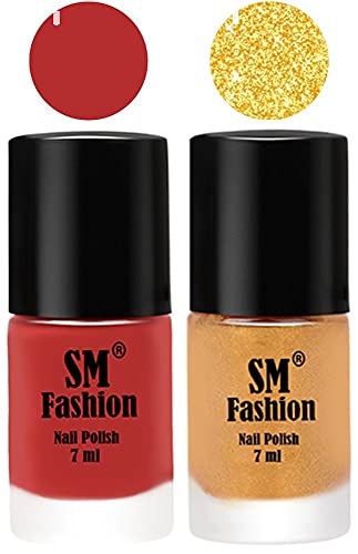 Image of Long Lasting Nail Polish | Nail Paint Combo 7 ml Each) - Set of 2 Coral Pink -Light Golden