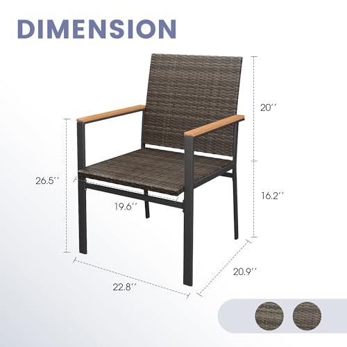 Image of VICLLAX Patio Dining Chairs Set of 2, Premium All-Weather Outdoor Wicker Chair with Sturdy Iron Frame and Wood Pads Stylish Patio Seating, Brown Rattan