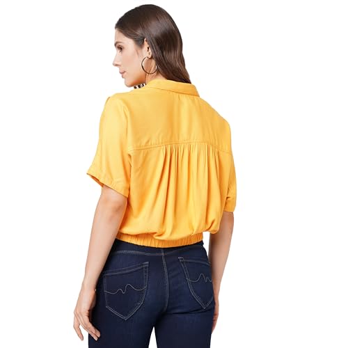 Image of Pepe Jeans Women's Cotton Jeanne Boxy Loose Fit Shirt with Gathers at Shoulder and Hem Tie Up