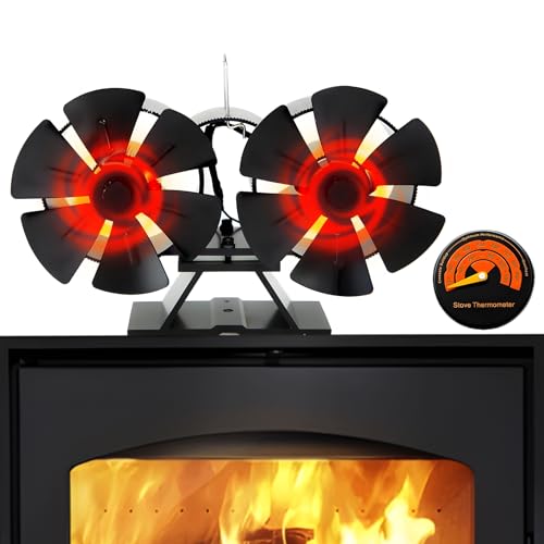 lcvtos Fireplace Fan, Stove Fan Without Power, 12 Blades, Quiet Operation, Double Head Heat-Powered Stove Fan, for Wood, Wood Burner, Fireplace, Pellet Stoves