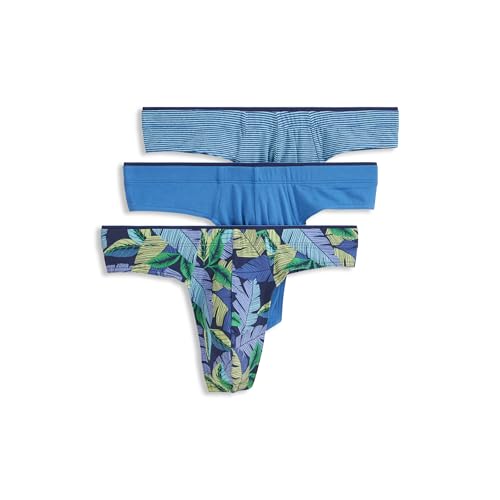 Jockey Men's Underwear True Style Thong - 3 Pack, Fanning Flora/True Blue/Frolic Stripe, M