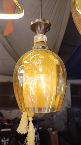 Image of kinis Amber Glass Pendant Light for Ceiling | Modern Hanging Lamp for Dining Room, Living Room, Kitchen Island, Bedroom, Cafe, Restaurant & Home Decor (Pack of 1, with Bulb)
