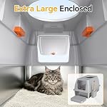 Extra Large Stainless Steel Litter Box with Lid, High Sided Enclosed Metal Cat Litter Pan, Dog Proof Front Entry Top Exit, Odor Control Easy Clean Leak Proof, Includes Scoop & Step, Light Gray