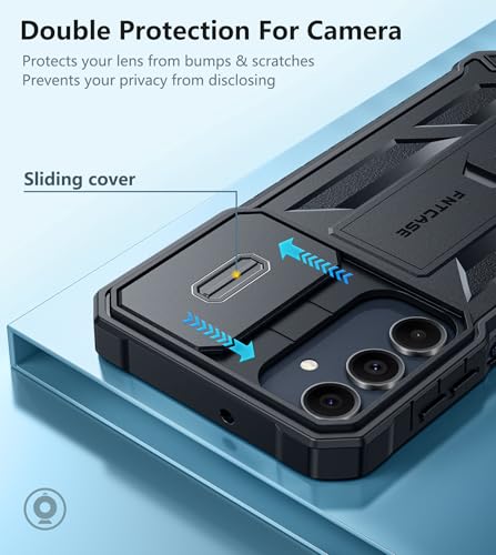 FNTCASE for Galaxy A17/A16-5G Case: Samsung A17 5G Military-Grade Dropproof Phone Cover with Kickstand & Slide Camera Cover | Protective Heavy Duty Rugged Phone Case Bumper Textured Protector (Black)