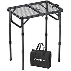 VINTEAM Campingtisch Klappbar 58x40cm, 3 Höhenverstellbar Leicht & Tragbar, Aluminium Metallgitter, Beistelltisch, Gartentisch, Grilltisch mit Metallgitterplatte, Camping, Grillen, Picknick & Garten