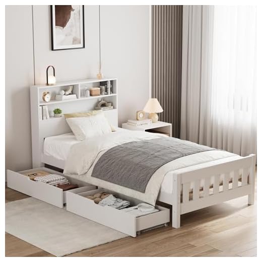 Aptliton Wooden Solid Bed Frame with Drawers, Single White Pine Storage Bed Furniture for Adults, Kids, Teenagers 3ft, 190x90cm, White