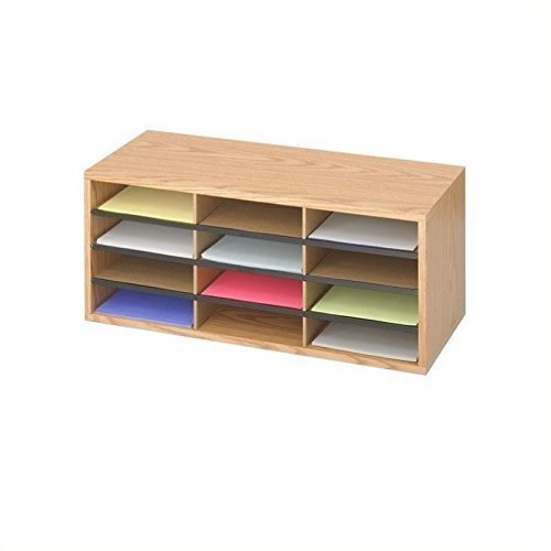 Safco Products Wood/Corrugated Literature Organizer, 12 Compartment, 9401Mo, Medium Oak, Economical Organization, Letter-Size Compartments #TOP1